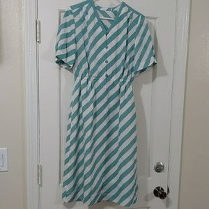 Vintage Green Candy Diagonal Striped Midi Dress M